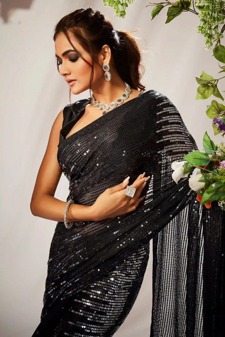 Georgette Saree with Heavy Sequins | Art-Silk Blouse for Wedding & Party Fashion