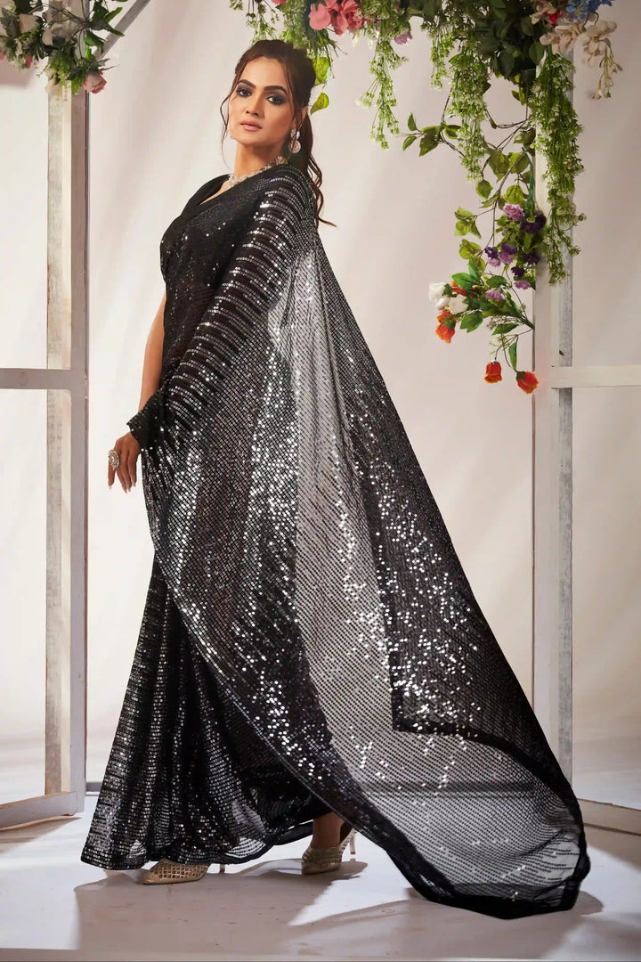 Georgette Saree with Heavy Sequins | Art-Silk Blouse for Wedding & Party Fashion