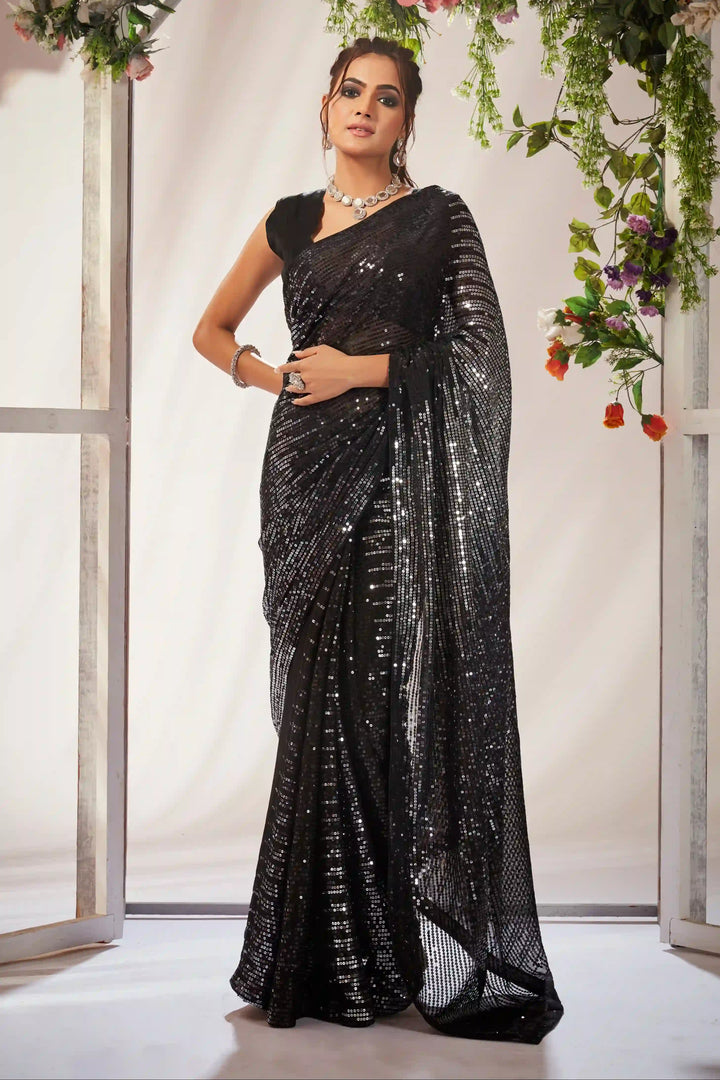 Georgette Saree with Heavy Sequins | Art-Silk Blouse for Wedding & Party Fashion