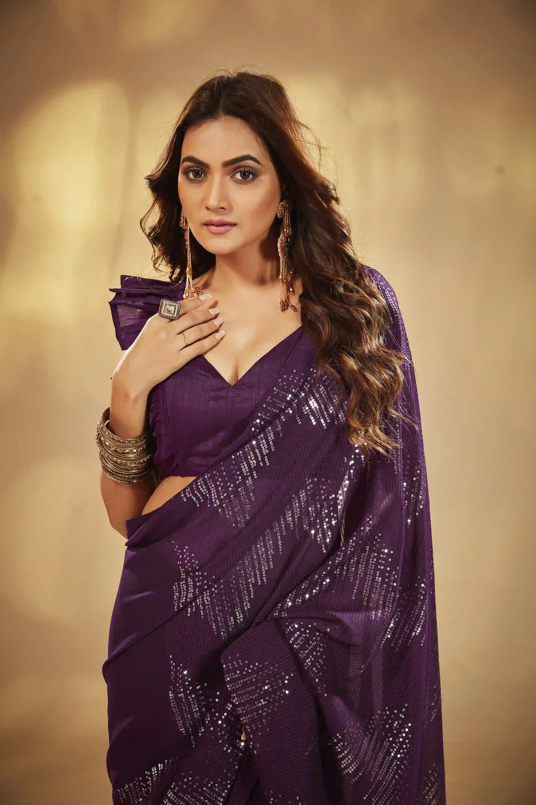 Elegant Georgette Saree | Sequin Embroidery & Art-Silk Blouse for Ceremonial Wear