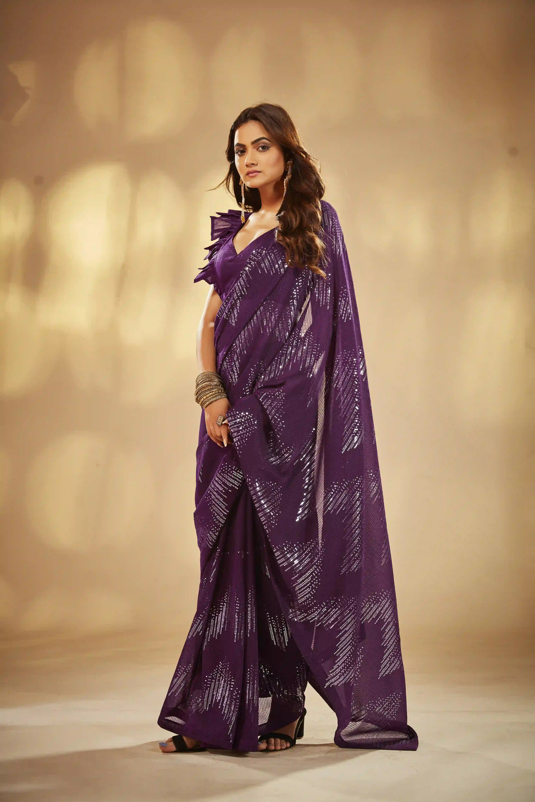 Elegant Georgette Saree | Sequin Embroidery & Art-Silk Blouse for Ceremonial Wear