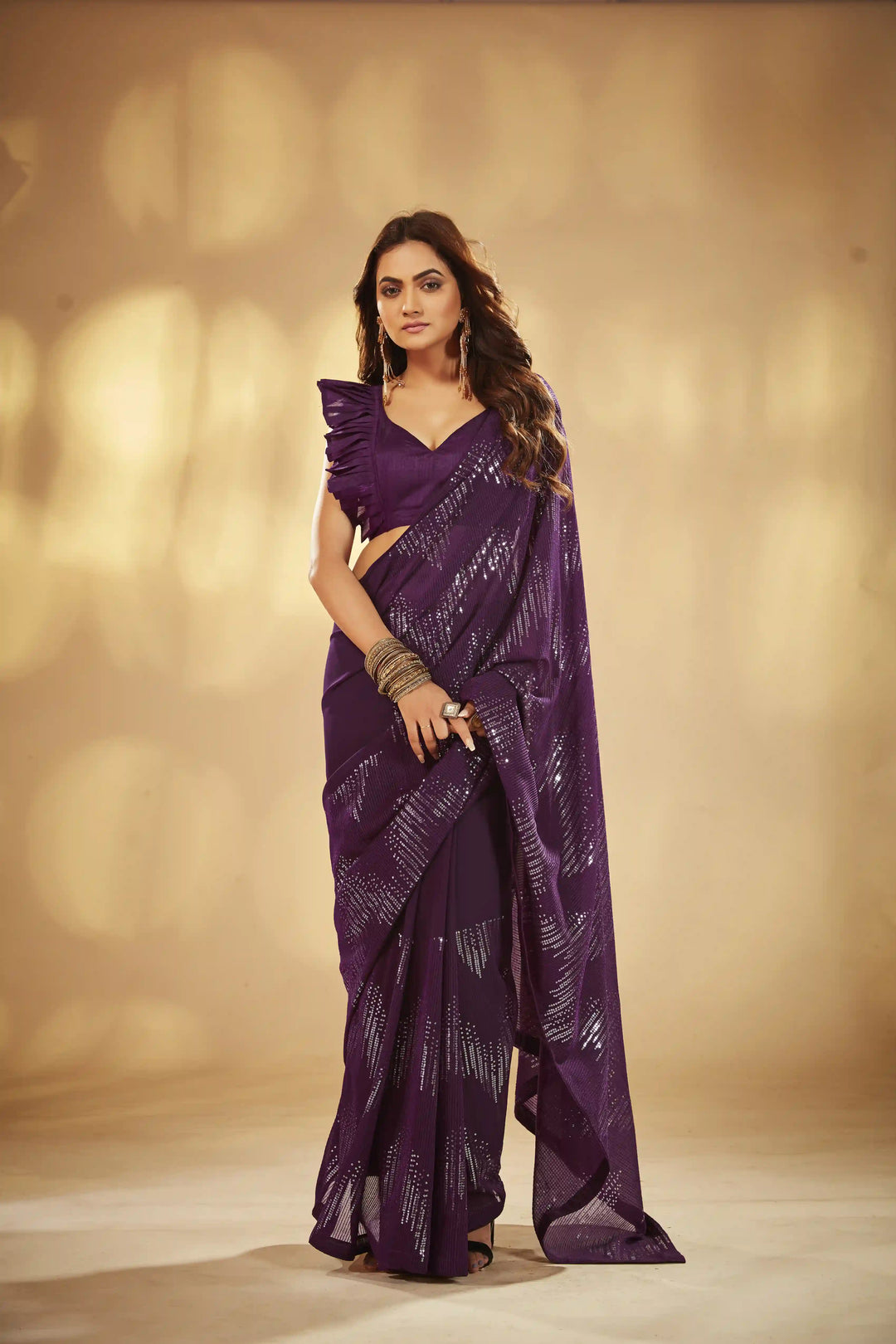 Elegant Georgette Saree | Sequin Embroidery & Art-Silk Blouse for Ceremonial Wear
