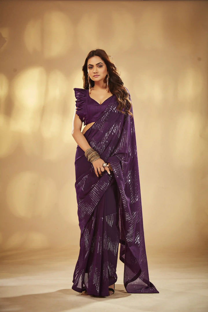 Elegant Georgette Saree | Sequin Embroidery & Art-Silk Blouse for Ceremonial Wear