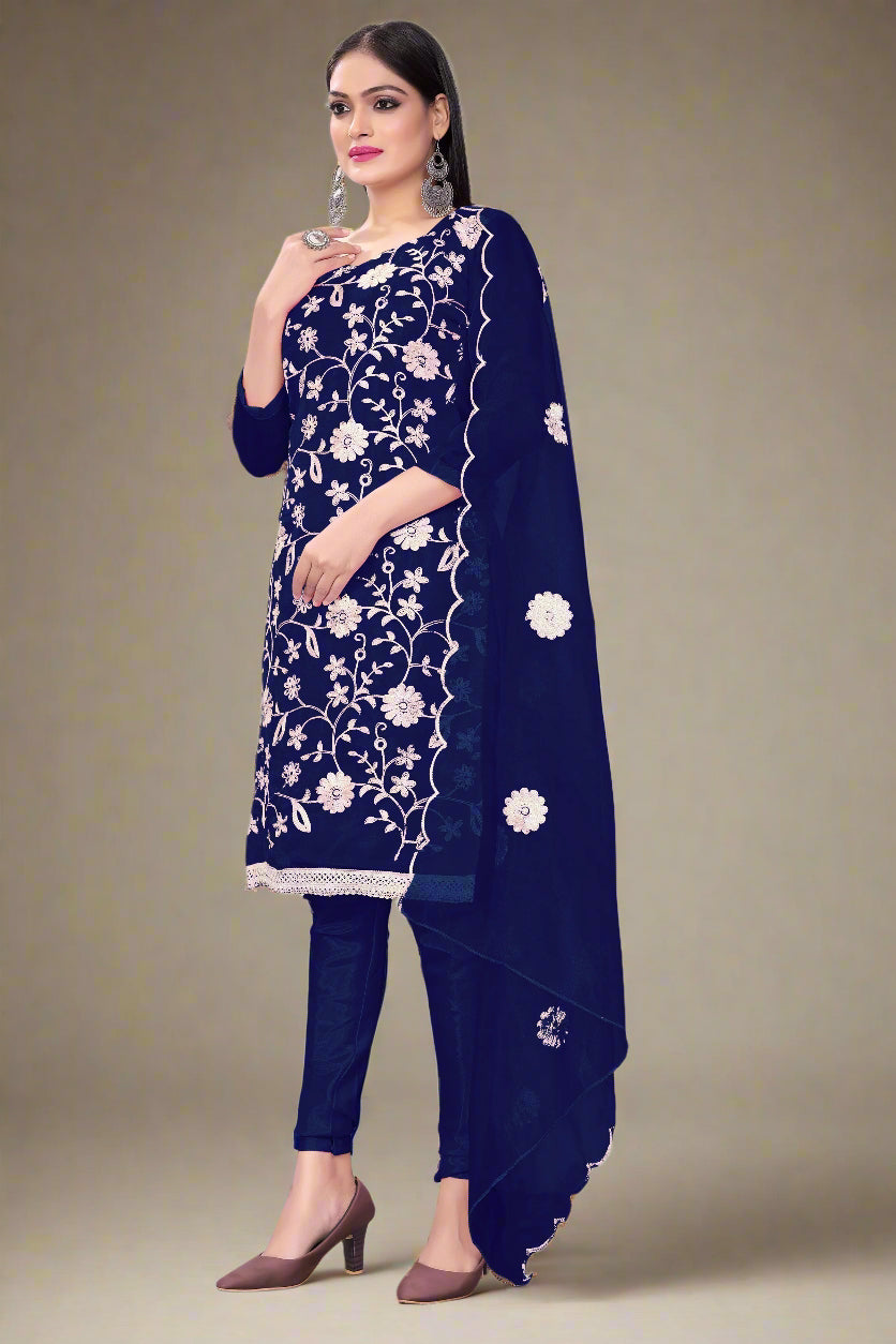 Floral-Printed Organza Salwar Kameez | Embroidered Traditional Wedding Outfit