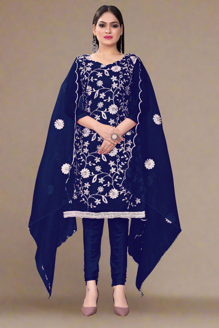Floral-Printed Organza Salwar Kameez | Embroidered Traditional Wedding Outfit