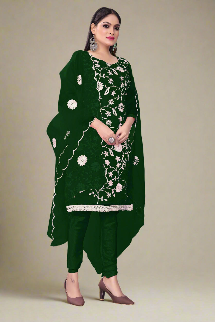 Floral-Printed Organza Salwar Kameez | Embroidered Traditional Wedding Outfit