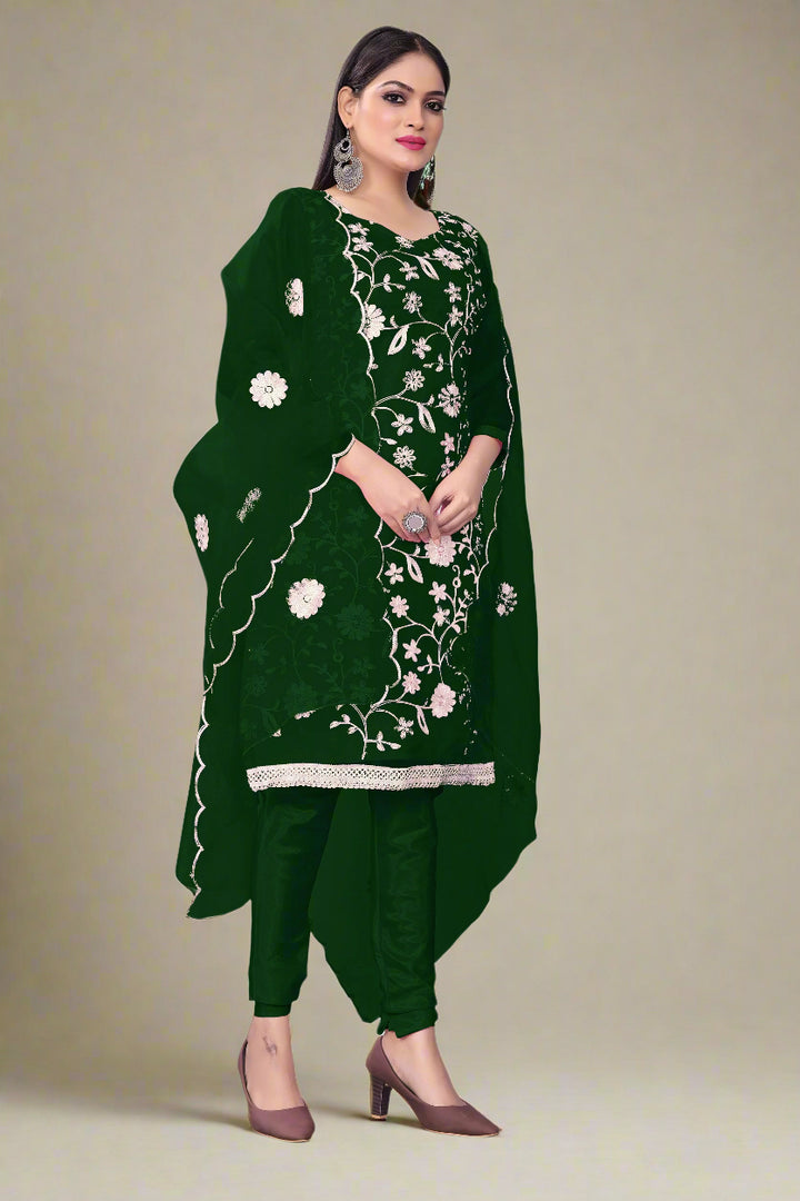 Floral-Printed Organza Salwar Kameez | Embroidered Traditional Wedding Outfit