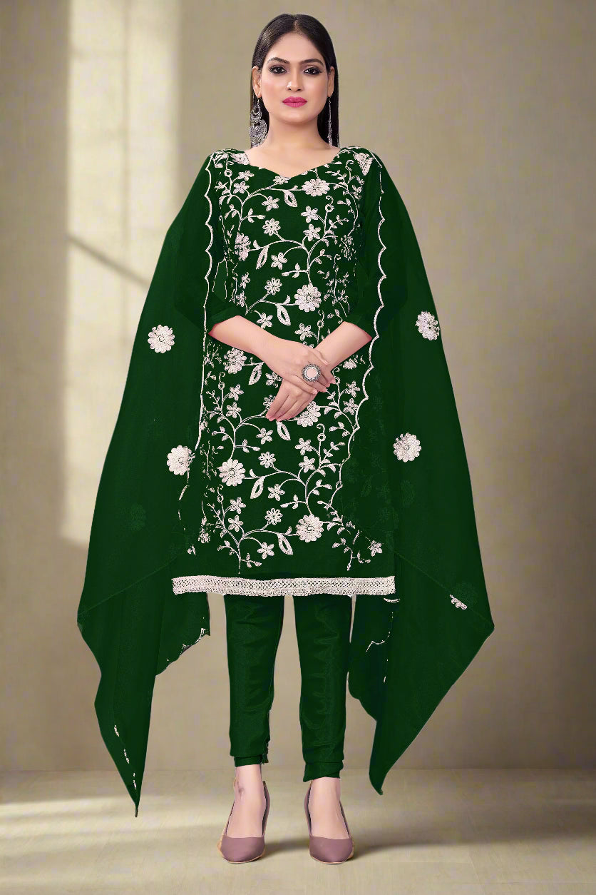 Floral-Printed Organza Salwar Kameez | Embroidered Traditional Wedding Outfit