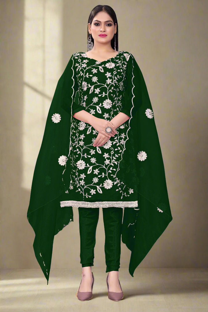 Floral-Printed Organza Salwar Kameez | Embroidered Traditional Wedding Outfit