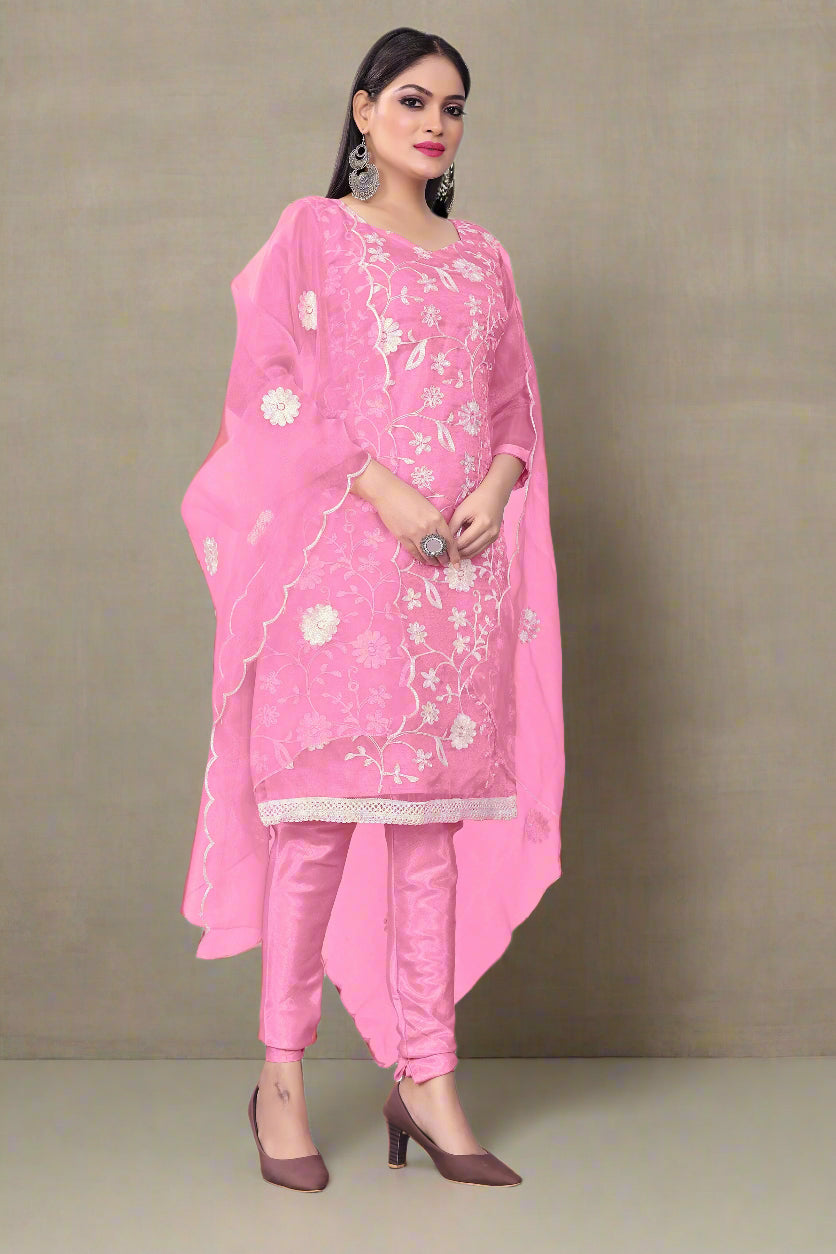 Floral-Printed Organza Salwar Kameez | Embroidered Traditional Wedding Outfit