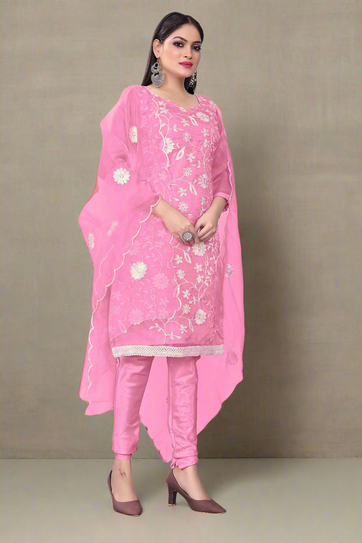 Floral-Printed Organza Salwar Kameez | Embroidered Traditional Wedding Outfit
