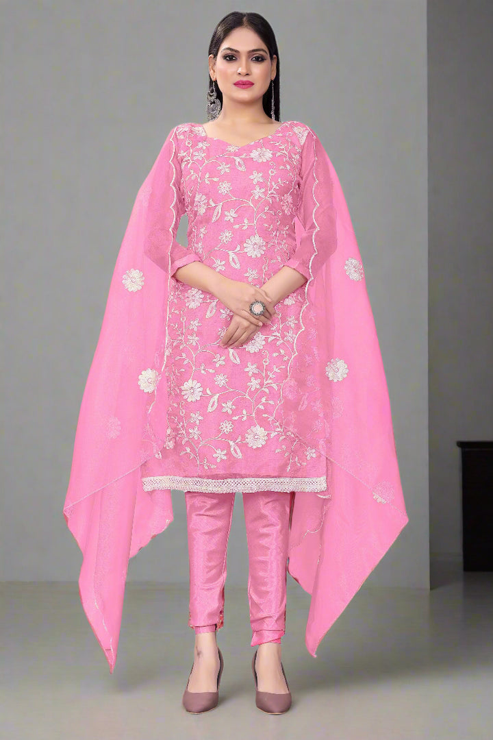 Floral-Printed Organza Salwar Kameez | Embroidered Traditional Wedding Outfit
