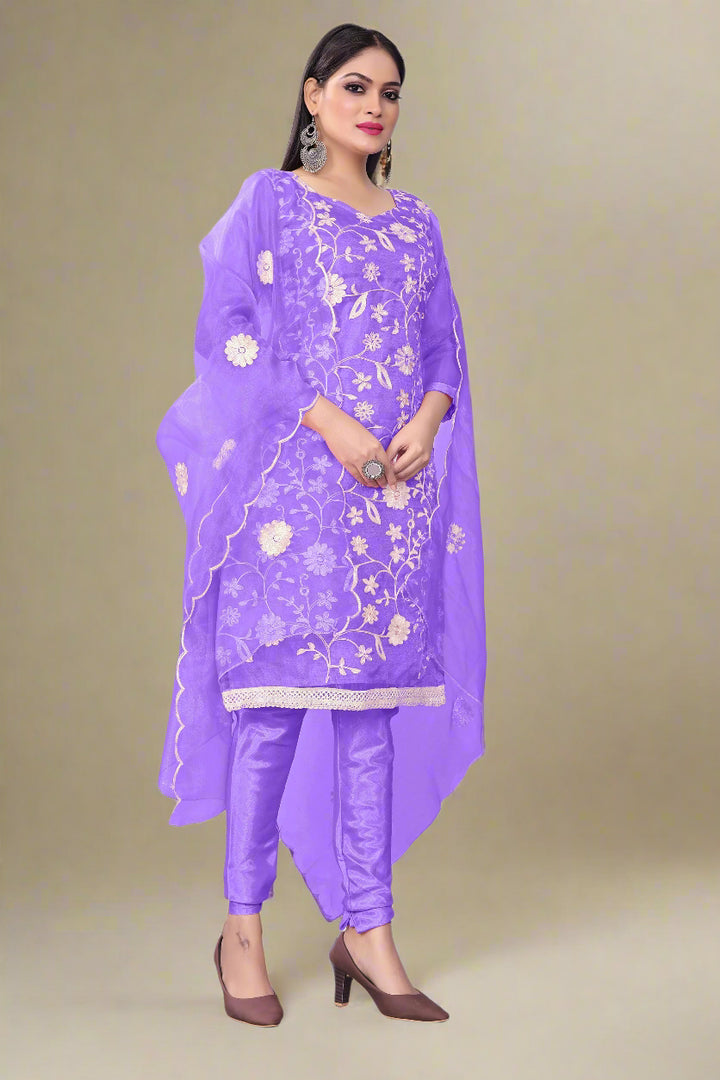 Floral-Printed Organza Salwar Kameez | Embroidered Traditional Wedding Outfit