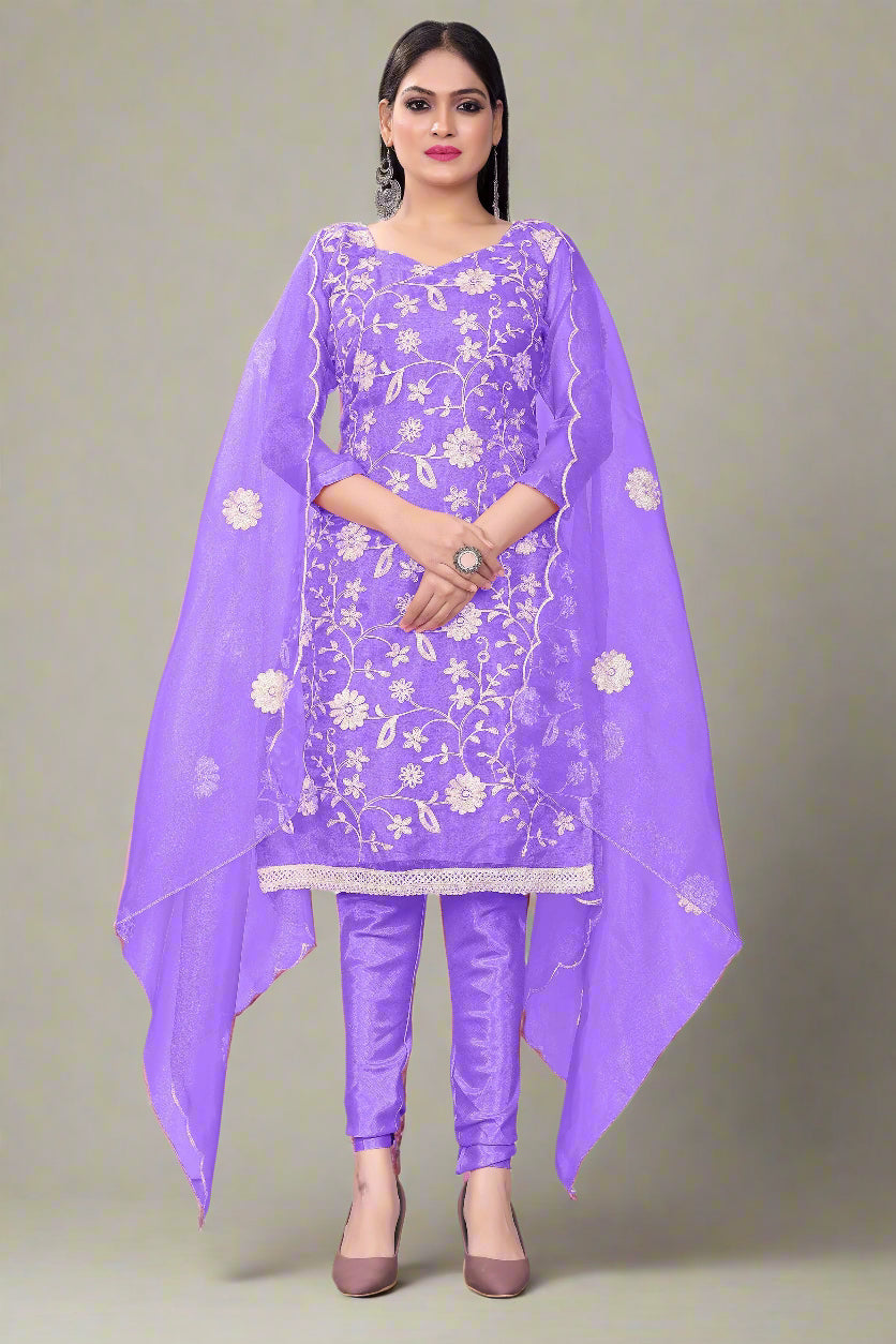 Floral-Printed Organza Salwar Kameez | Embroidered Traditional Wedding Outfit