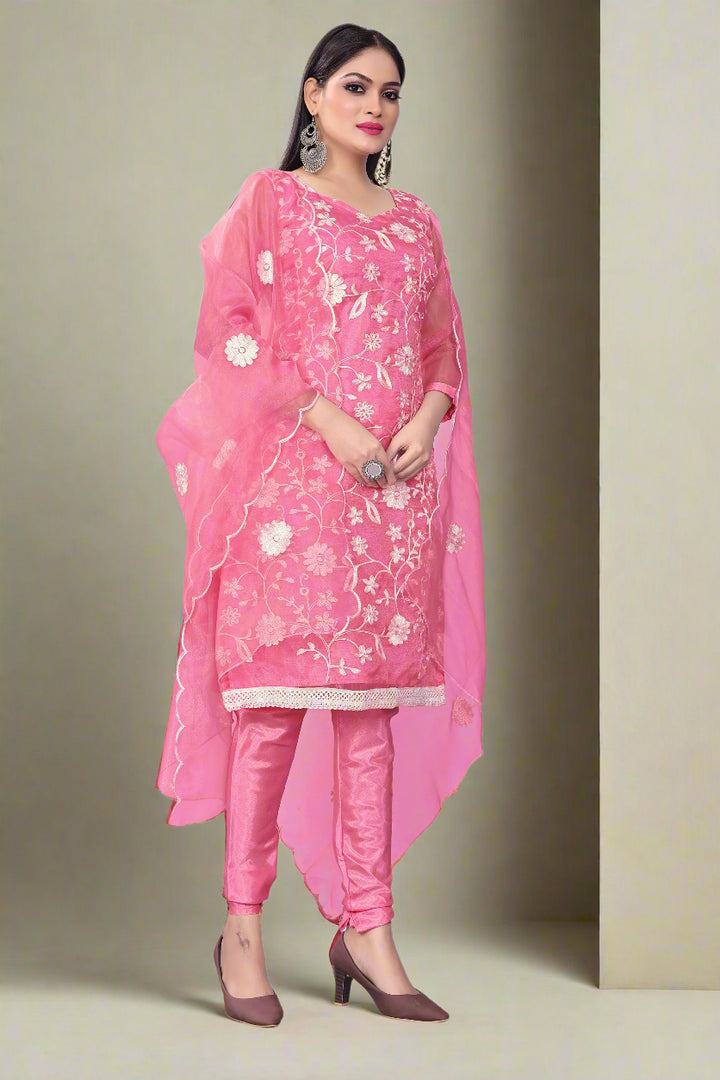 Floral-Printed Organza Salwar Kameez | Embroidered Traditional Wedding Outfit