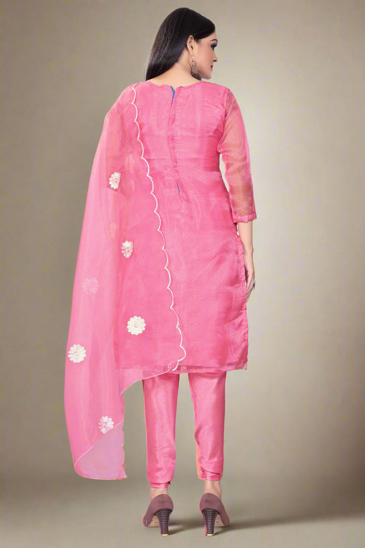 Floral-Printed Organza Salwar Kameez | Embroidered Traditional Wedding Outfit