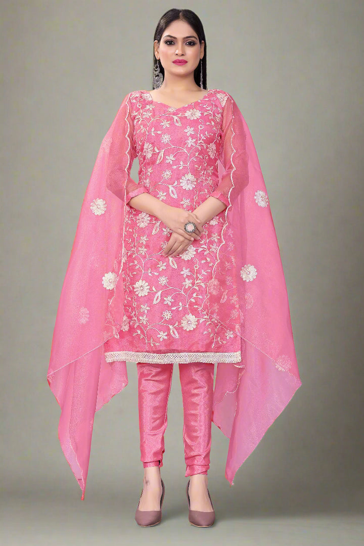 Floral-Printed Organza Salwar Kameez | Embroidered Traditional Wedding Outfit