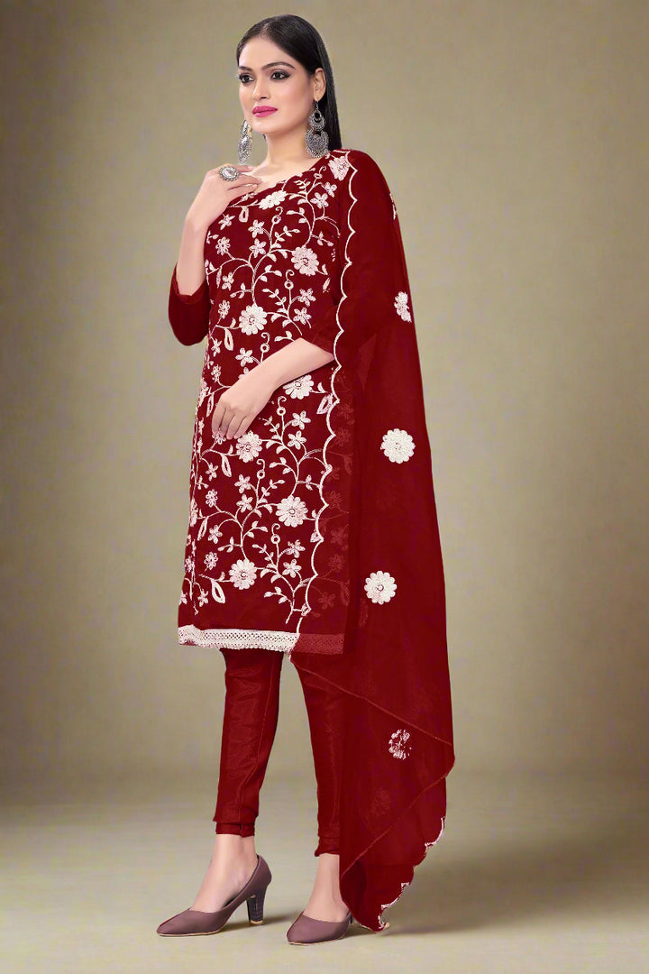 Floral-Printed Organza Salwar Kameez | Embroidered Traditional Wedding Outfit