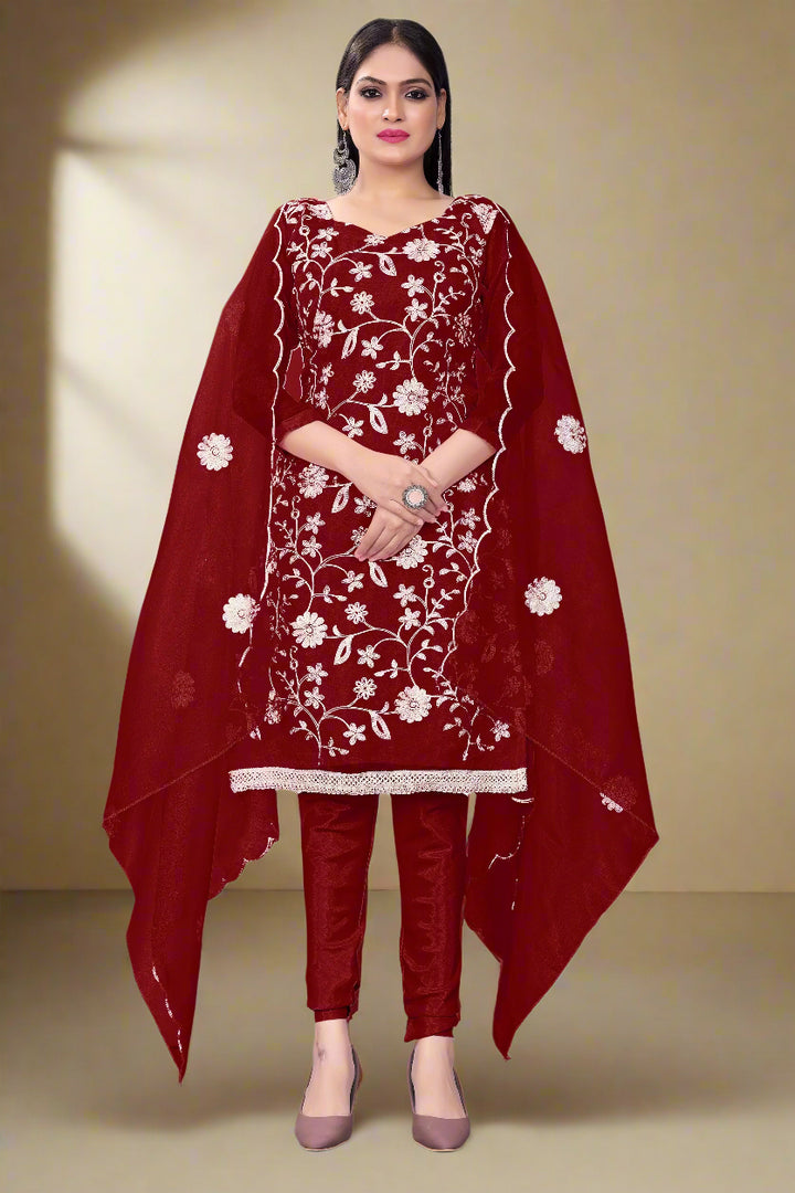 Floral-Printed Organza Salwar Kameez | Embroidered Traditional Wedding Outfit