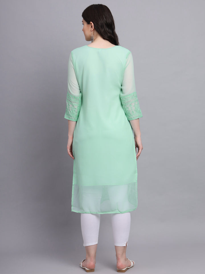 Floral Embroidered Straight Kurta | Women’s Elegant Georgette Kurti