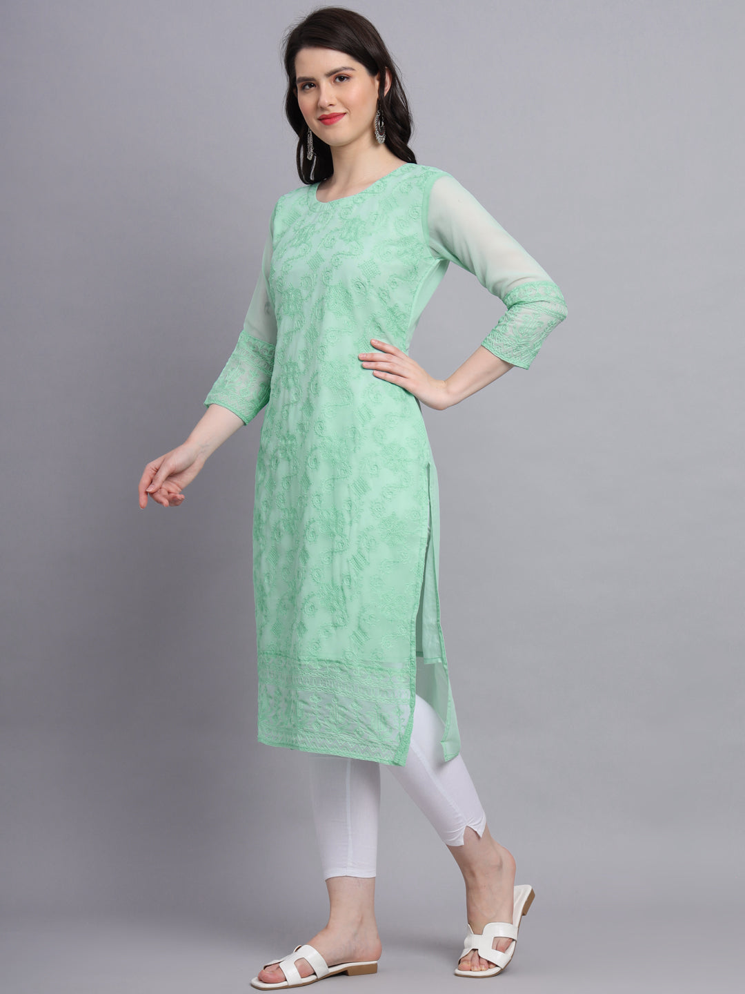 Floral Embroidered Straight Kurta | Women’s Elegant Georgette Kurti