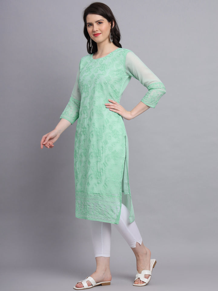 Floral Embroidered Straight Kurta | Women’s Elegant Georgette Kurti