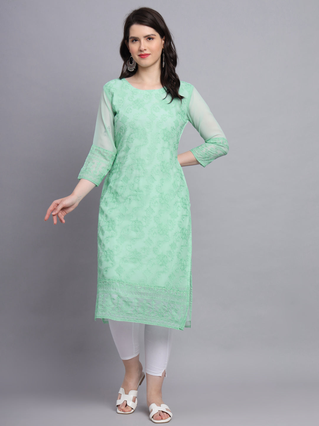 Floral Embroidered Straight Kurta | Women’s Elegant Georgette Kurti