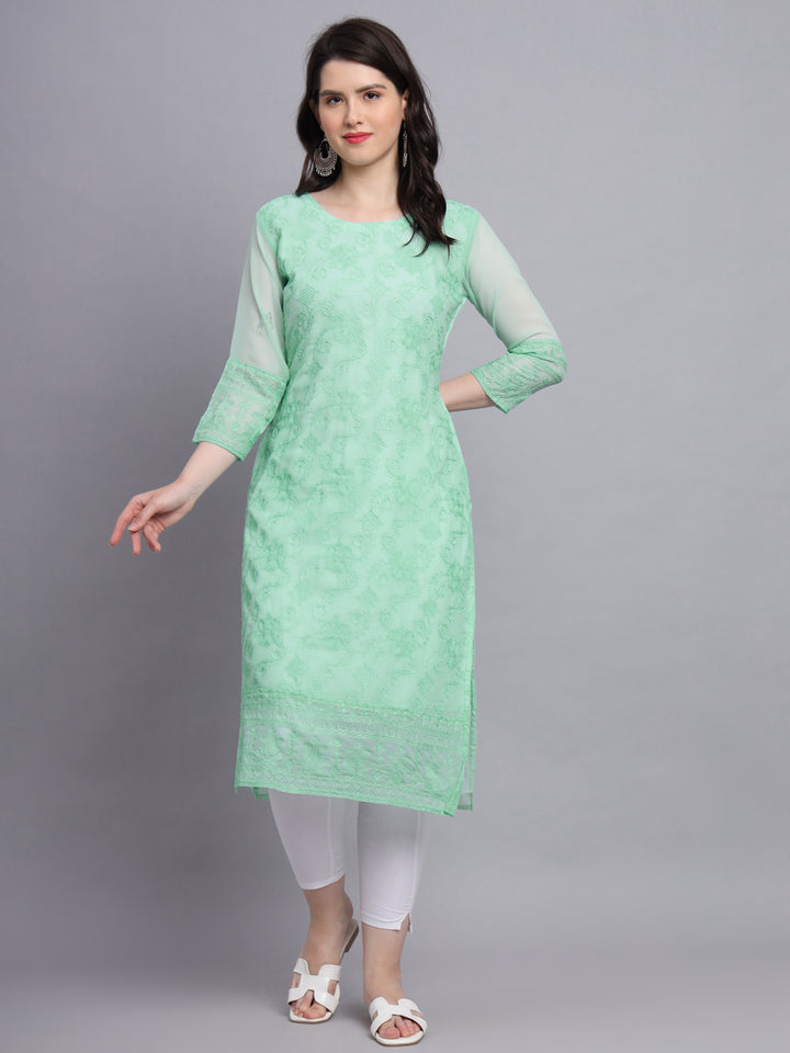 Floral Embroidered Straight Kurta | Women’s Elegant Georgette Kurti