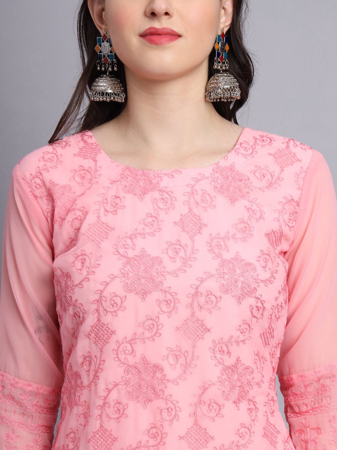 Floral Embroidered Straight Kurta | Women’s Elegant Georgette Kurti