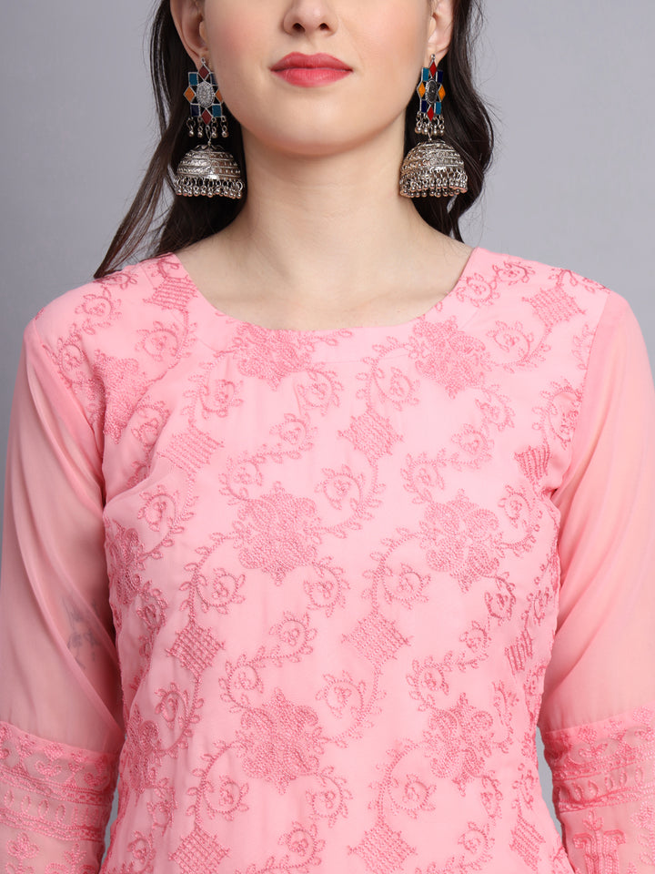 Floral Embroidered Straight Kurta | Women’s Elegant Georgette Kurti