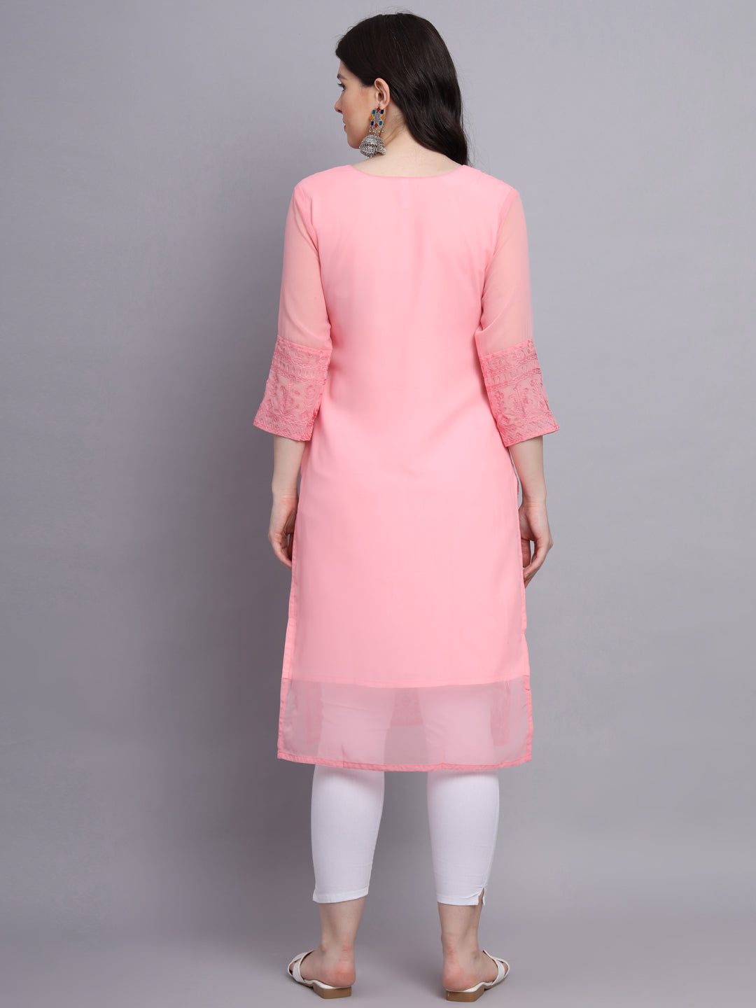 Floral Embroidered Straight Kurta | Women’s Elegant Georgette Kurti