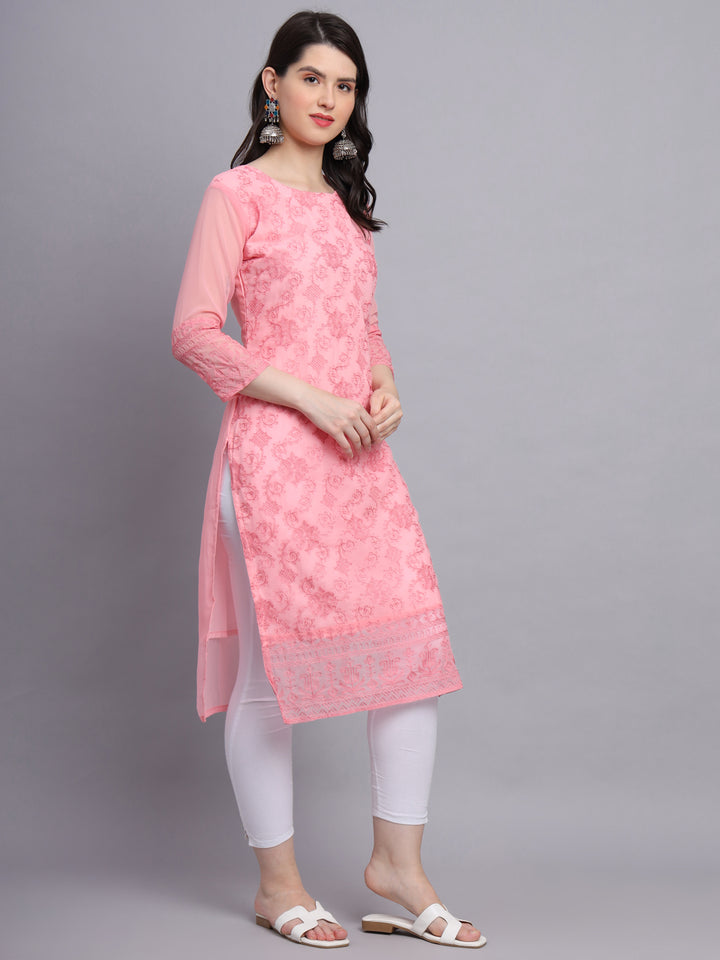 Floral Embroidered Straight Kurta | Women’s Elegant Georgette Kurti