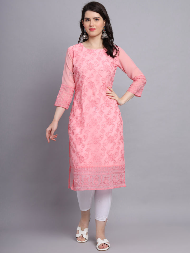 Floral Embroidered Straight Kurta | Women’s Elegant Georgette Kurti