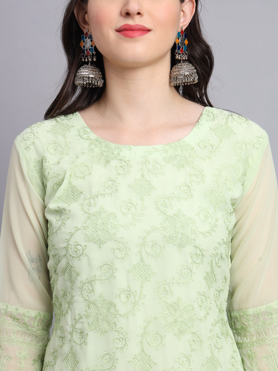 Floral Embroidered Straight Kurta | Women’s Elegant Georgette Kurti
