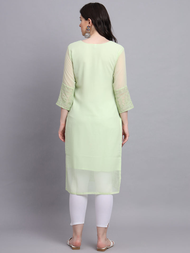 Floral Embroidered Straight Kurta | Women’s Elegant Georgette Kurti
