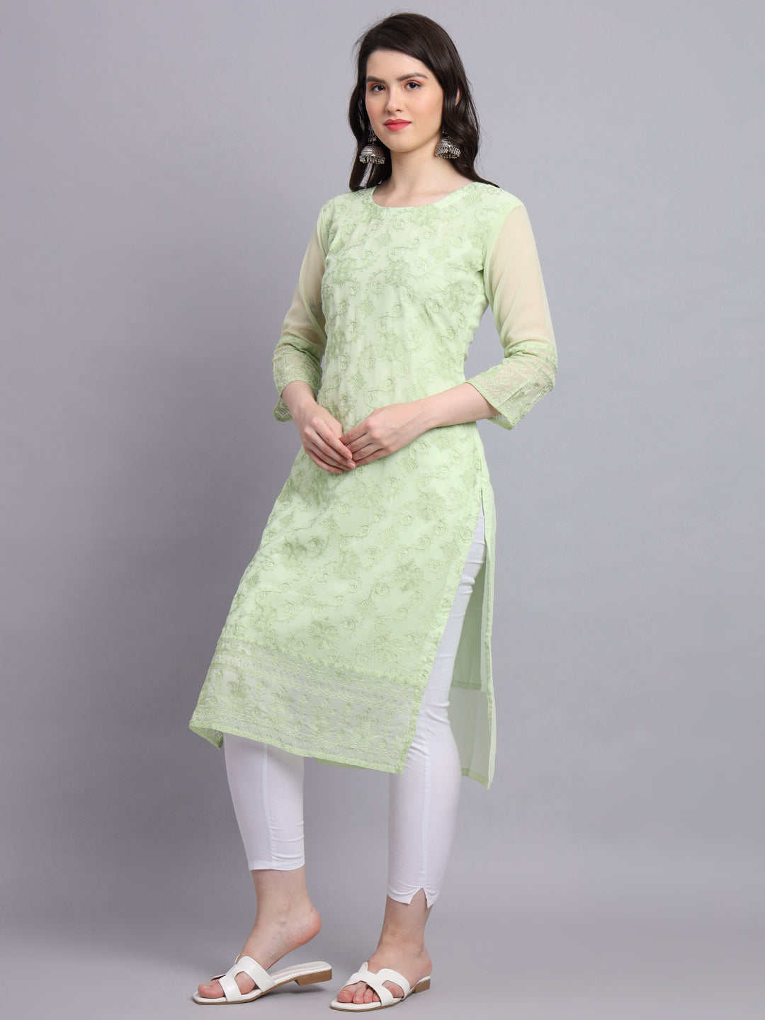 Floral Embroidered Straight Kurta | Women’s Elegant Georgette Kurti