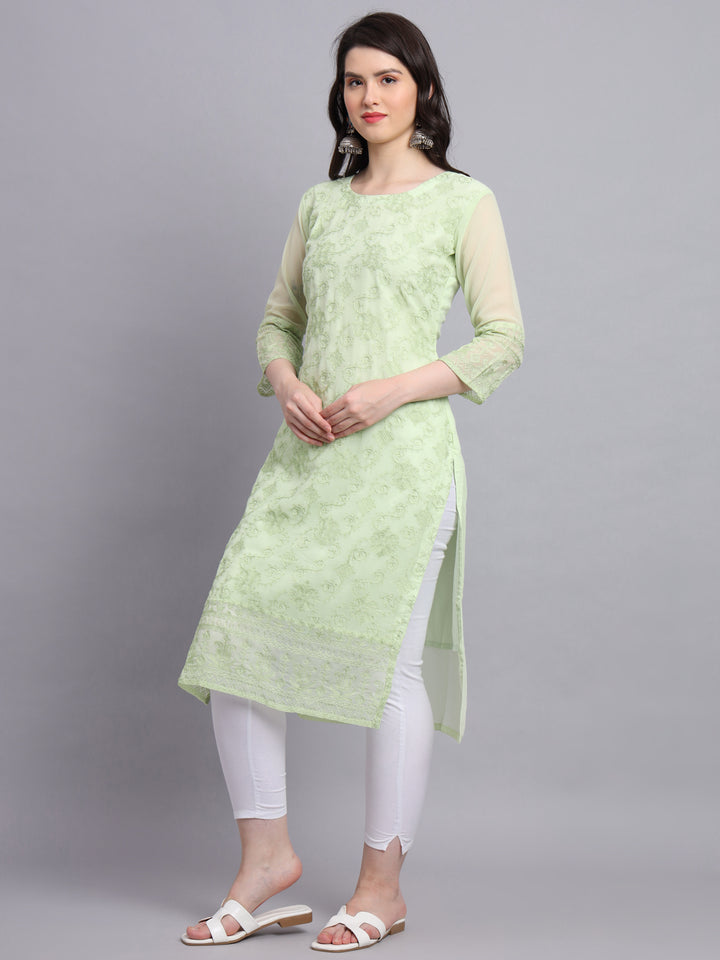 Floral Embroidered Straight Kurta | Women’s Elegant Georgette Kurti
