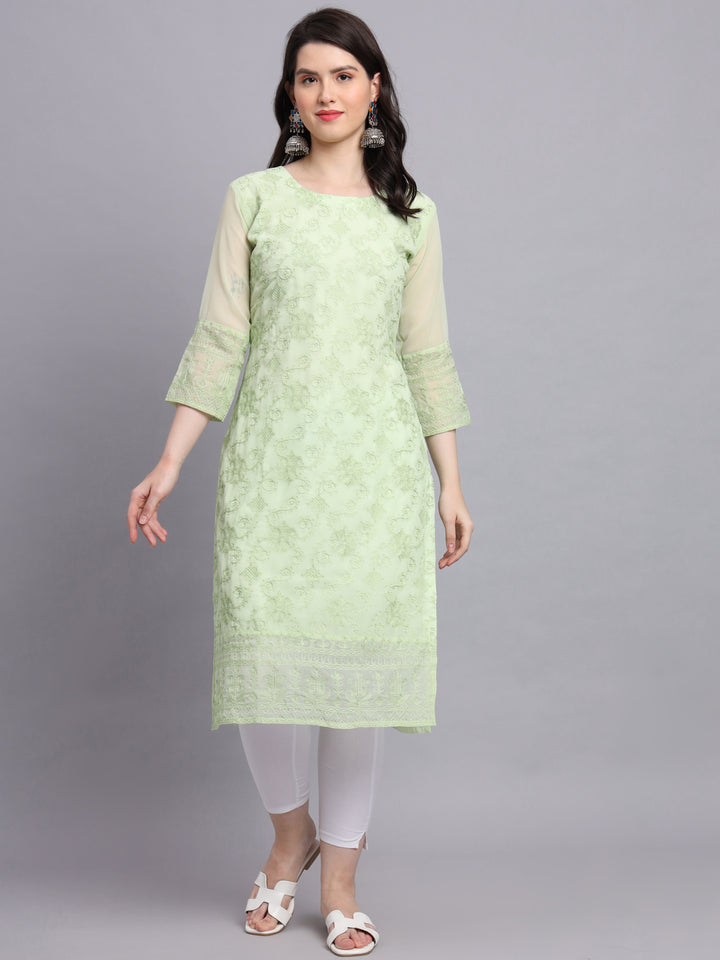 Floral Embroidered Straight Kurta | Women’s Elegant Georgette Kurti
