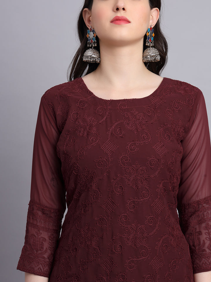 Floral Embroidered Straight Kurta | Women’s Elegant Georgette Kurti