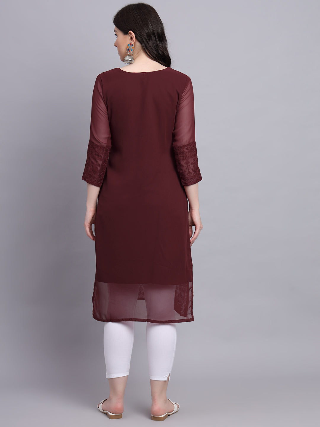 Floral Embroidered Straight Kurta | Women’s Elegant Georgette Kurti