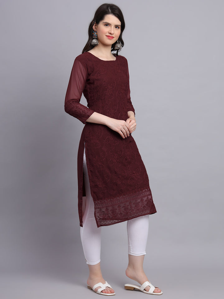Floral Embroidered Straight Kurta | Women’s Elegant Georgette Kurti