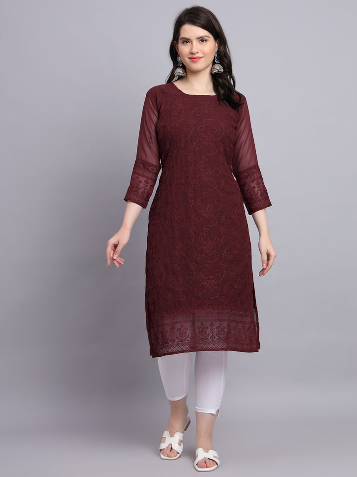 Floral Embroidered Straight Kurta | Women’s Elegant Georgette Kurti