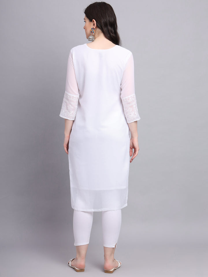 Floral Embroidered Straight Kurta | Women’s Elegant Georgette Kurti