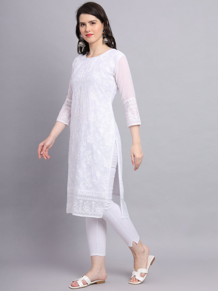 Floral Embroidered Straight Kurta | Women’s Elegant Georgette Kurti