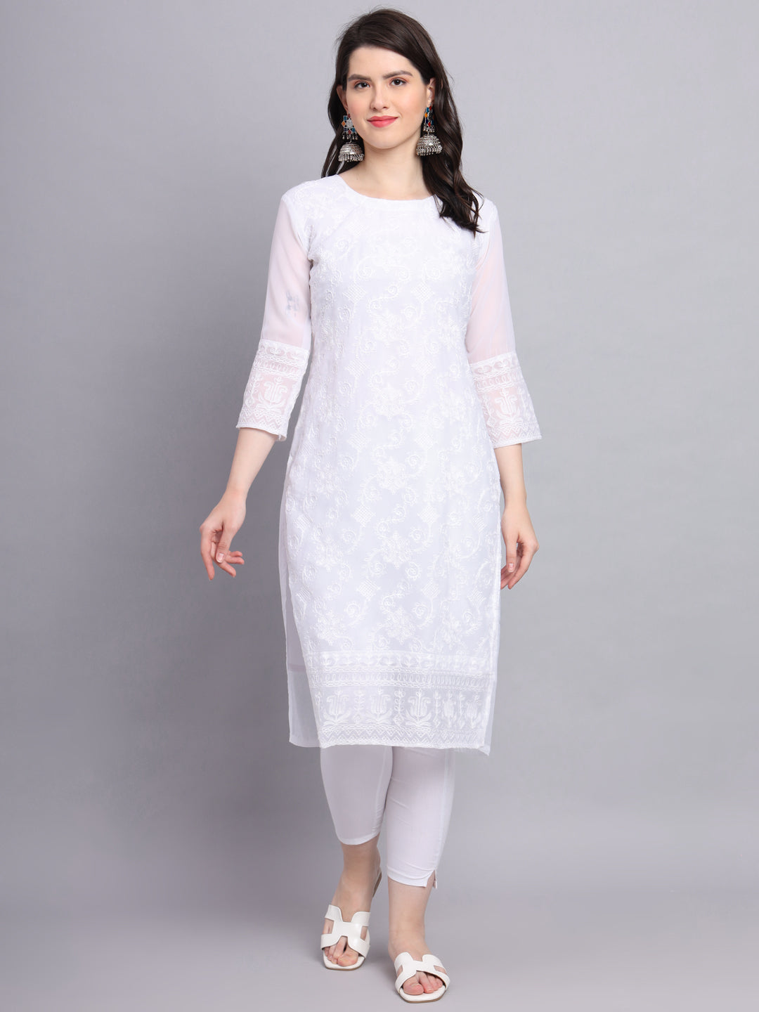 Floral Embroidered Straight Kurta | Women’s Elegant Georgette Kurti