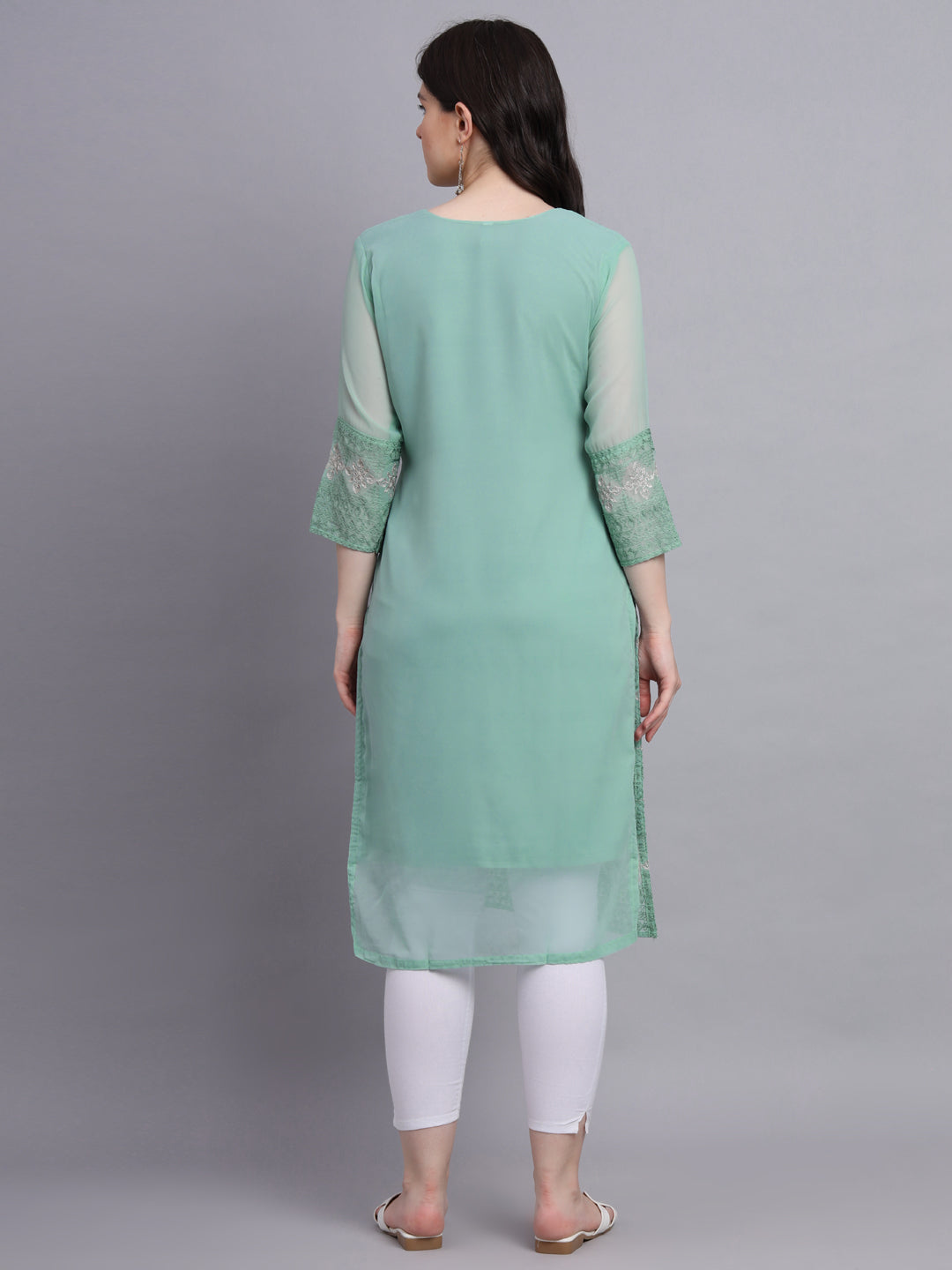 Embroidered Georgette Straight Kurta with Chikankari Work | Crepe Inner