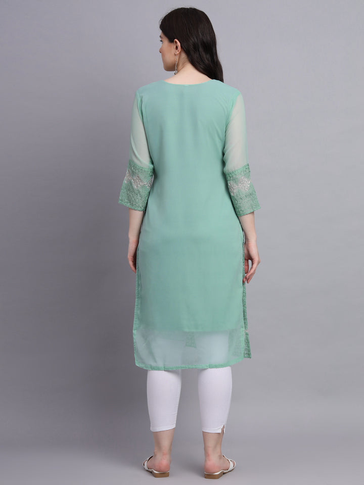 Embroidered Georgette Straight Kurta with Chikankari Work | Crepe Inner