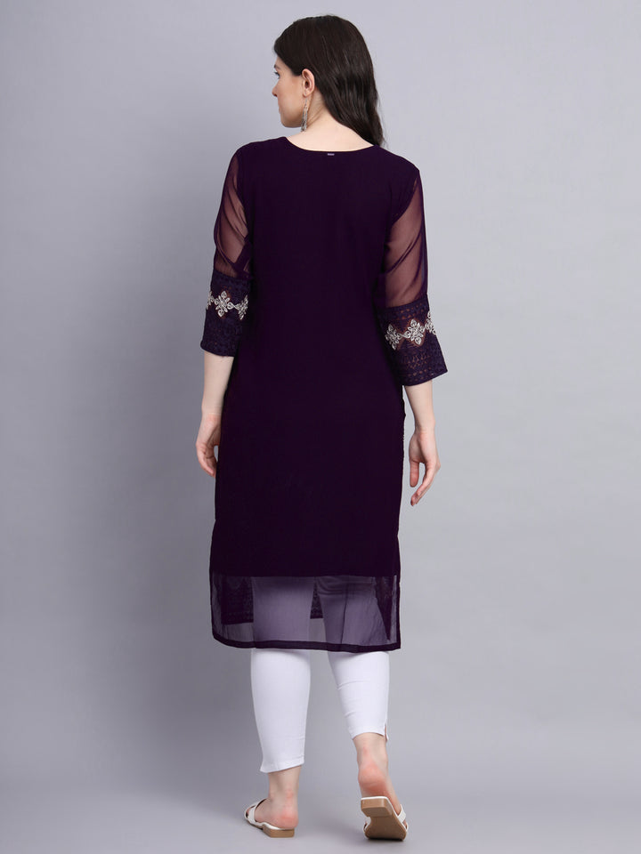 Embroidered Georgette Straight Kurta with Chikankari Work | Crepe Inner