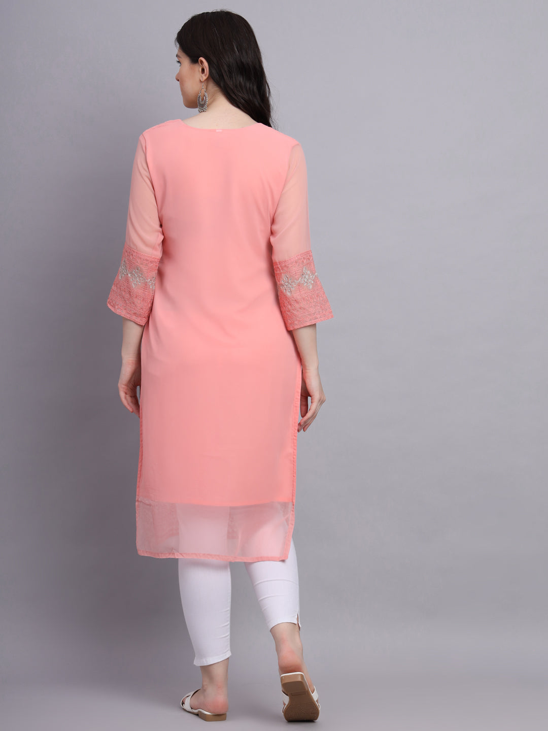 Embroidered Georgette Straight Kurta with Chikankari Work | Crepe Inner