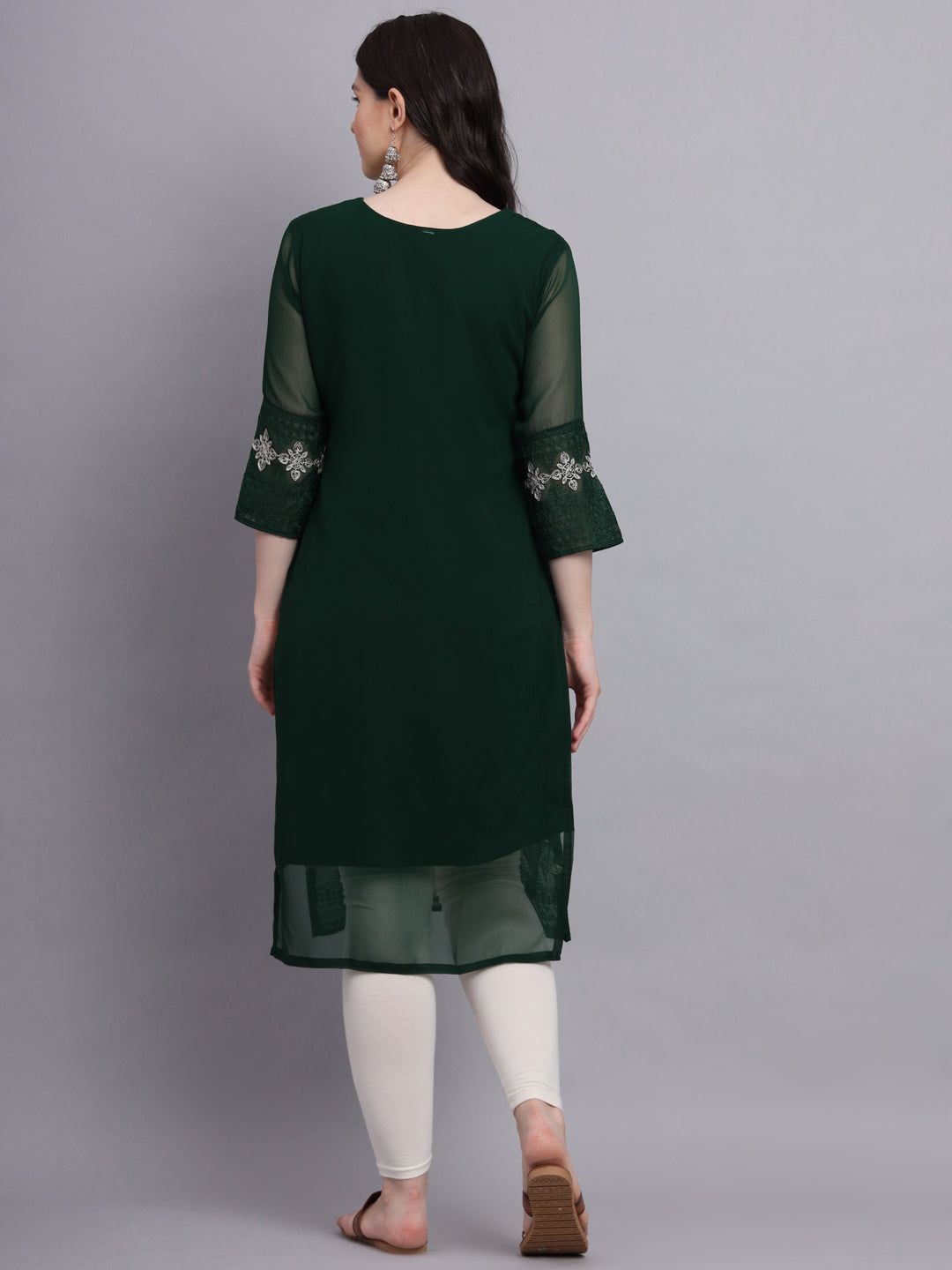 Embroidered Georgette Straight Kurta with Chikankari Work | Crepe Inner